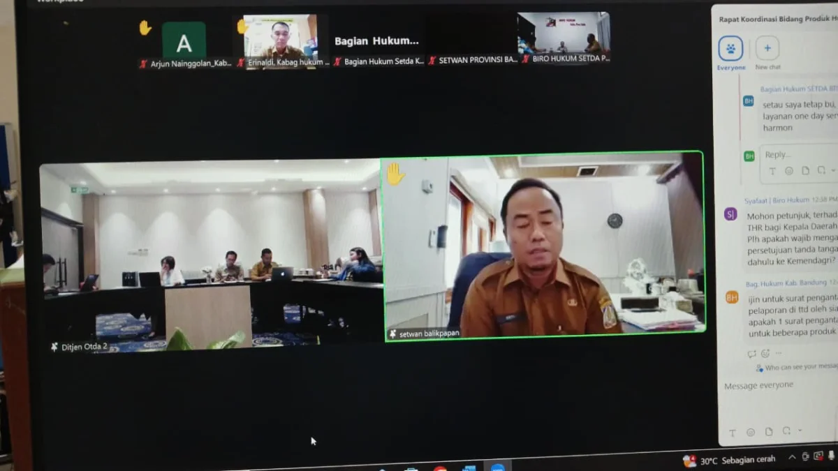 Mengikuti Zoom Rapat Koordinasi dalam rangka Ekspose Hasil Inventaris dan Identifikasi Penyusunan Program Pembentukan Perda (PROPEMPERDA) Pembinaan Produk Hukum Daerah oleh Ditjen Produk Hukum Daerah Kemendagri 